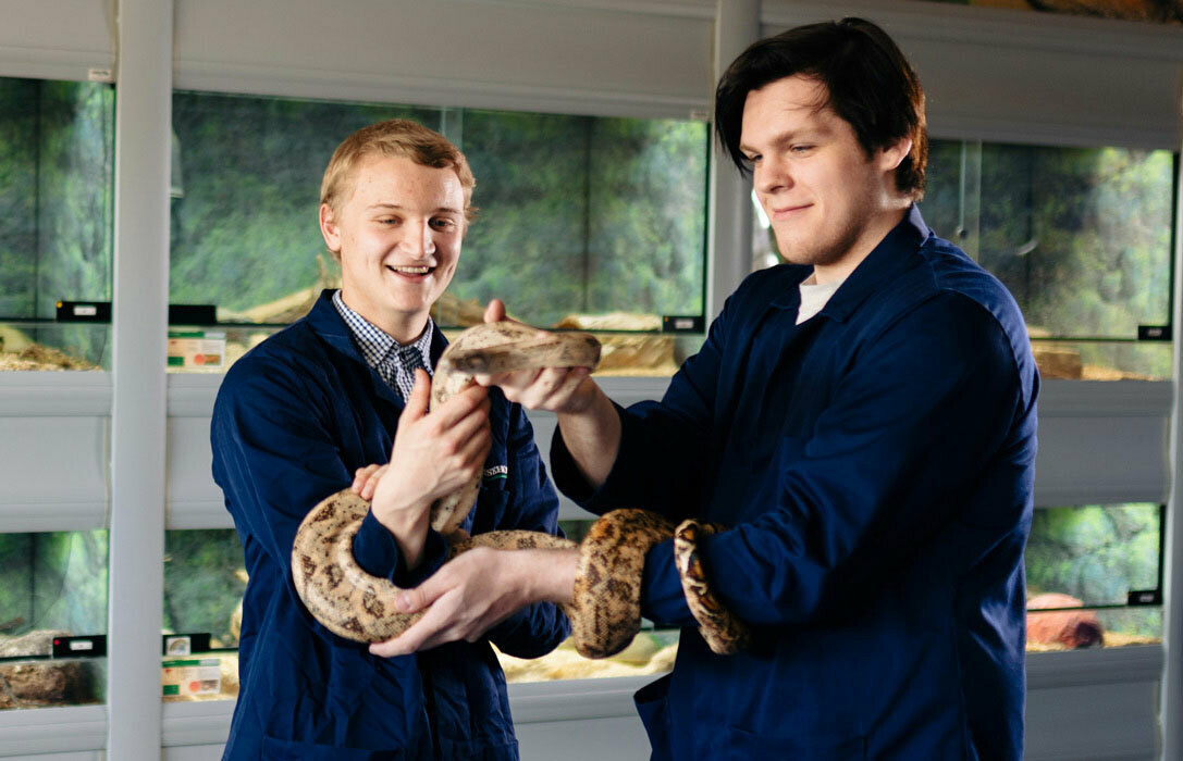 Riseholme Animal Management students holding snake m