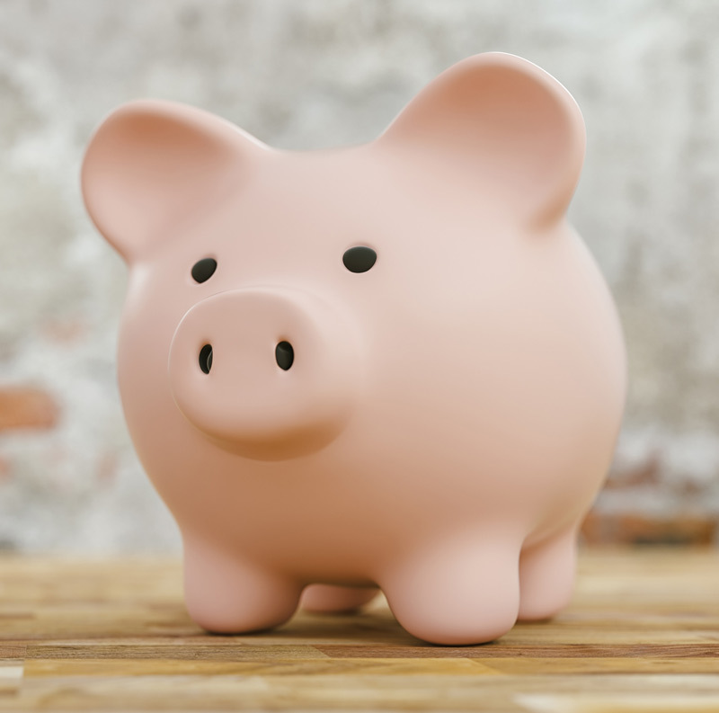 Piggy bank in front of brick wall thumb